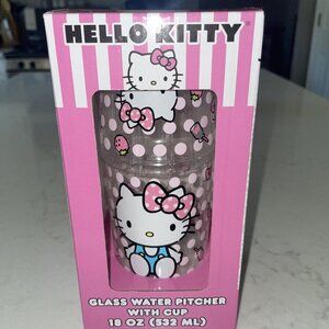 Hello‎ Kitty 18 OZ Glass Water Pitcher With Cup New In Box